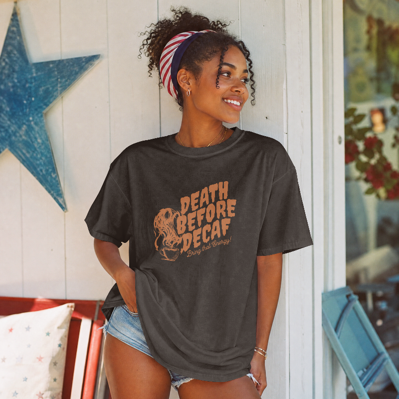 Death Before Decaf™ Women's Graphic T-Shirt | Stim Street™